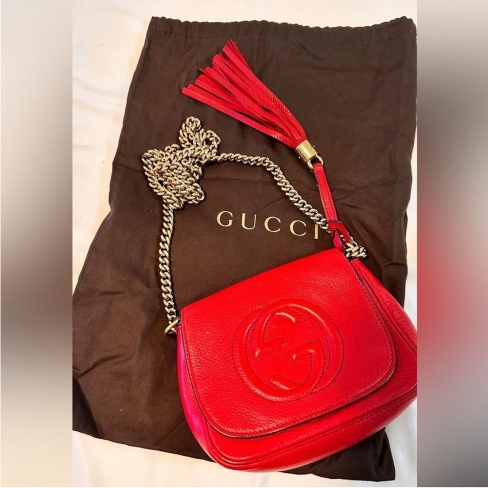 Gucci Red Crossbody Bag with Interlocking GG Logo and Chain Strap